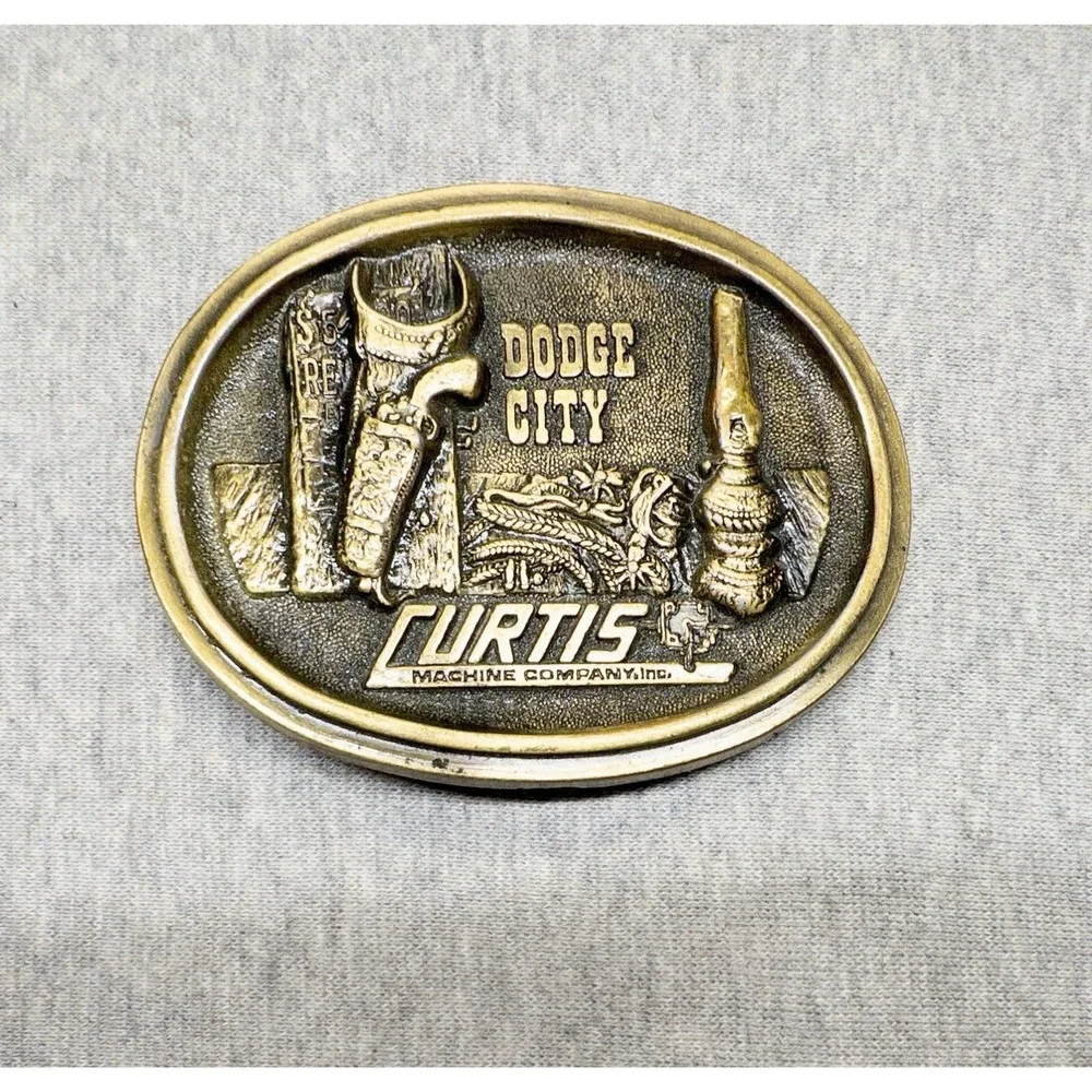 Vtg Dodge City Curtis‎ Machining Company Brass Western Belt Buckle 3